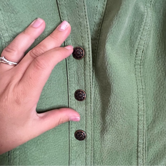 Live a Little Green Genuine Leather Button Front Jacket Small Boho Art Teacher - Picture 4 of 7